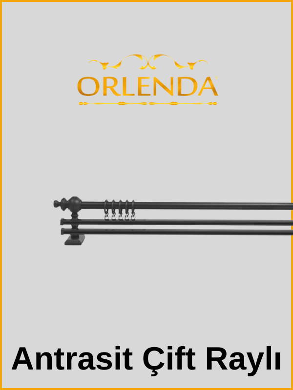 Antrasit Çift Raylı Rustik Perde Askısı