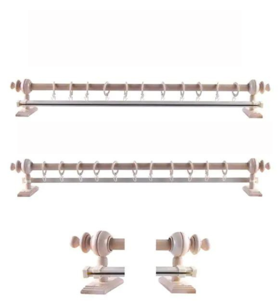 Krem Tek Raylı Rustik Perde Askısı