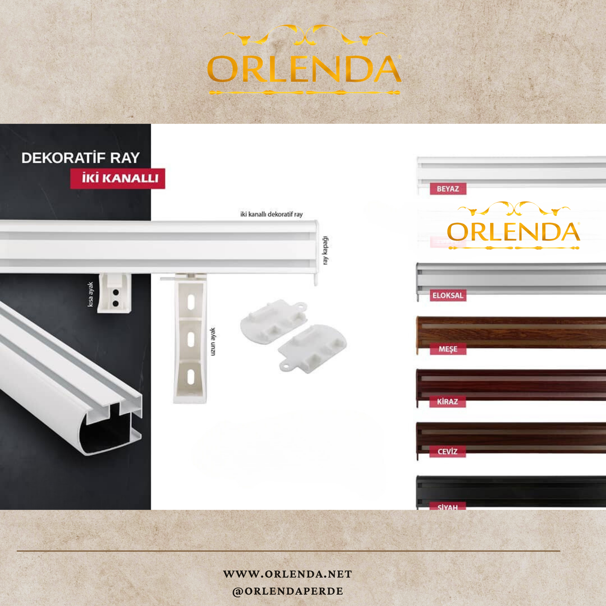 Antrasit Dekoratif Ray 125cm - İkili Korniş