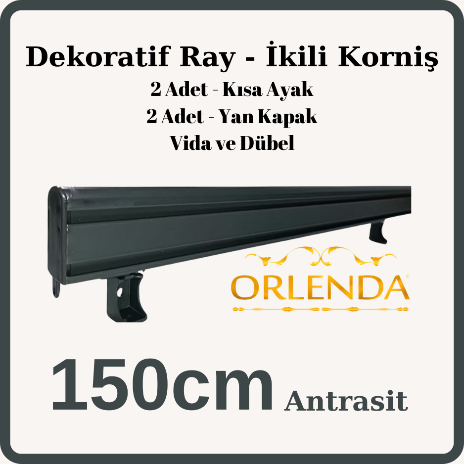 Antrasit Dekoratif Ray 150cm - İkili Korniş