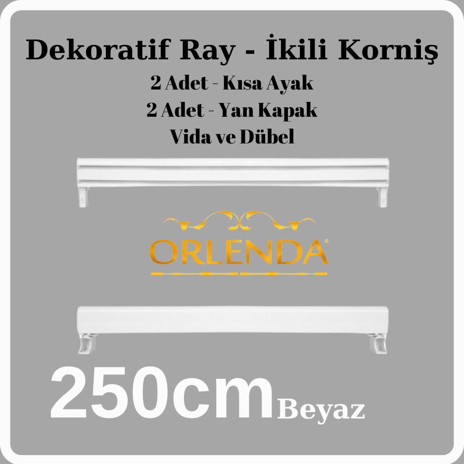 Beyaz Dekoratif Ray 250cm - İkili Korniş