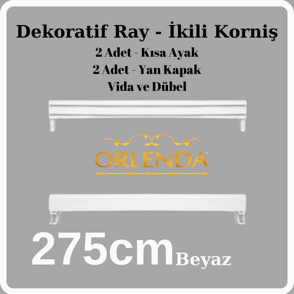 Beyaz Dekoratif Ray 275cm - İkili Korniş