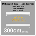 Beyaz Dekoratif Ray 300cm - İkili Korniş